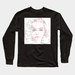 Cute Girl with blue eyes thread art Long Sleeve T-Shirt